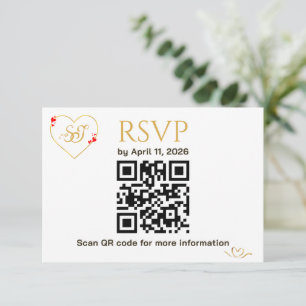 Carte de réponse de mariage avec code QR Cœurs rou
