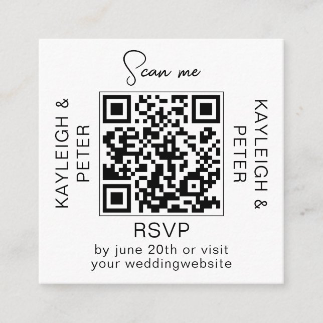 Carte de réponse de mariage avec code QR et écritu (Devant)