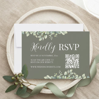 Carte de réponse de mariage avec code QR et verdur