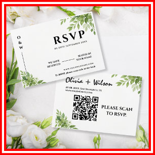 Carte de Réponse de Mariage avec Code QR Feuilles