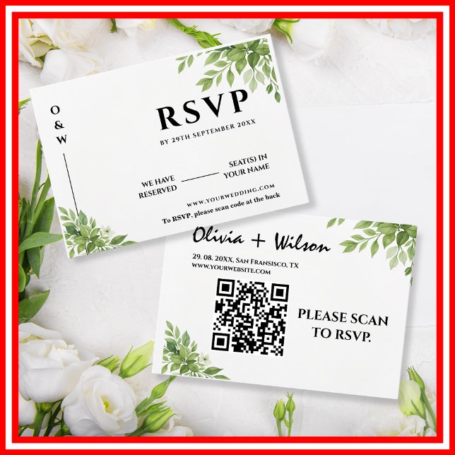 Carte de Réponse de Mariage avec Code QR Feuilles  (Créateur téléchargé)