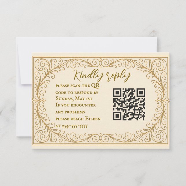 Carte de réponse de mariage avec code QR Filigree  (Devant)