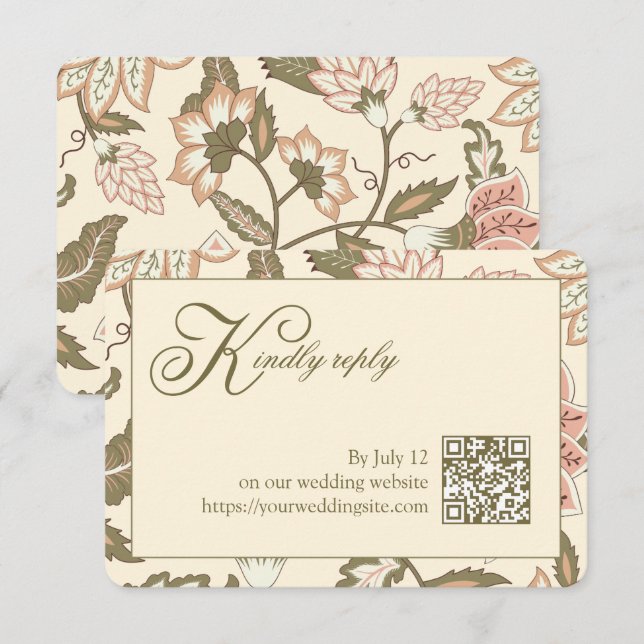 Carte de réponse de mariage avec code QR floral vi (Devant / Derrière)