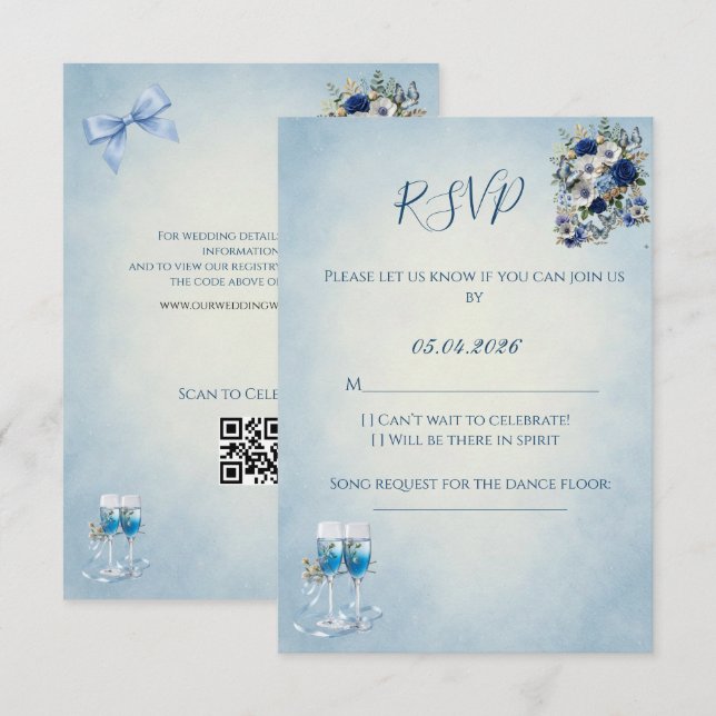 Carte de réponse de mariage avec code QR personnal (Devant / Derrière)