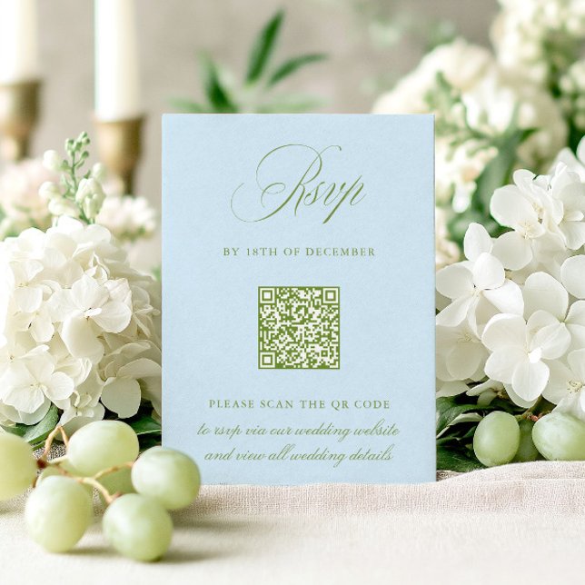 Carte de réponse de mariage avec code QR Sage Gree (Sage Green & Blue QR Code RSVP Wedding Card)