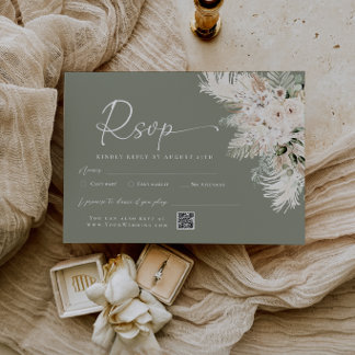 Carte de réponse de mariage avec code QR vert sage
