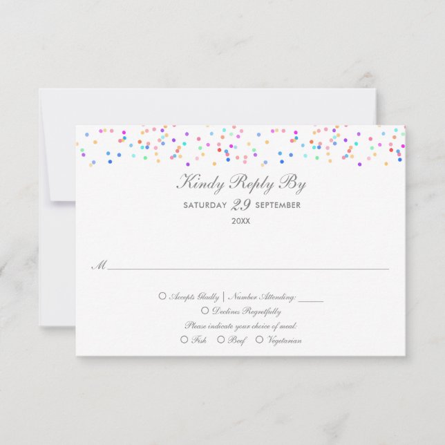 Carte de réponse de mariage avec confettis arc-en- (Devant)