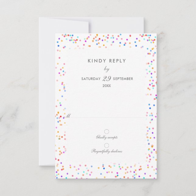 Carte de réponse de mariage avec confettis arc-en- (Devant)