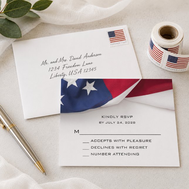 Carte de réponse de mariage avec drapeau américain (Créateur téléchargé)