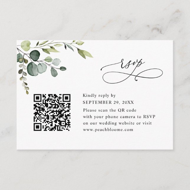 Carte de réponse de mariage avec eucalyptus de cou (Devant)