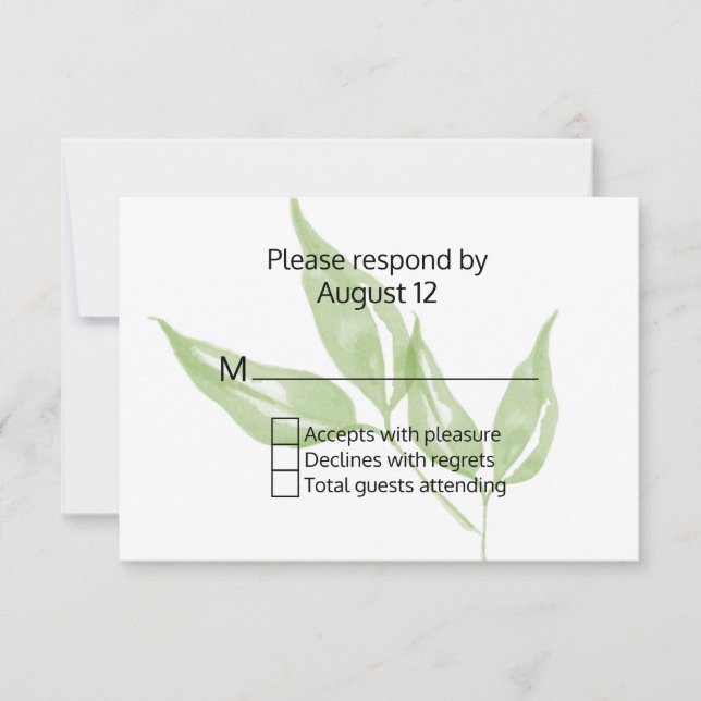Carte de réponse de mariage avec feuillage vert (Devant)