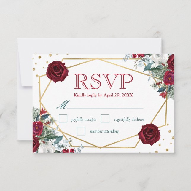 Carte de réponse de mariage avec fleurs d'hiver aq (Devant)