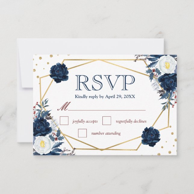 Carte de réponse de mariage avec fleurs d'hiver aq (Devant)
