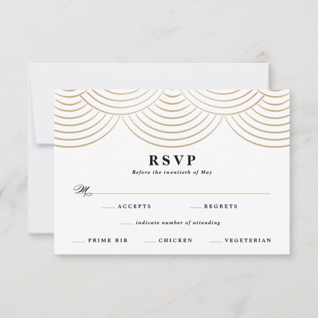 Carte de réponse de mariage avec guirlande dorée A (Devant)