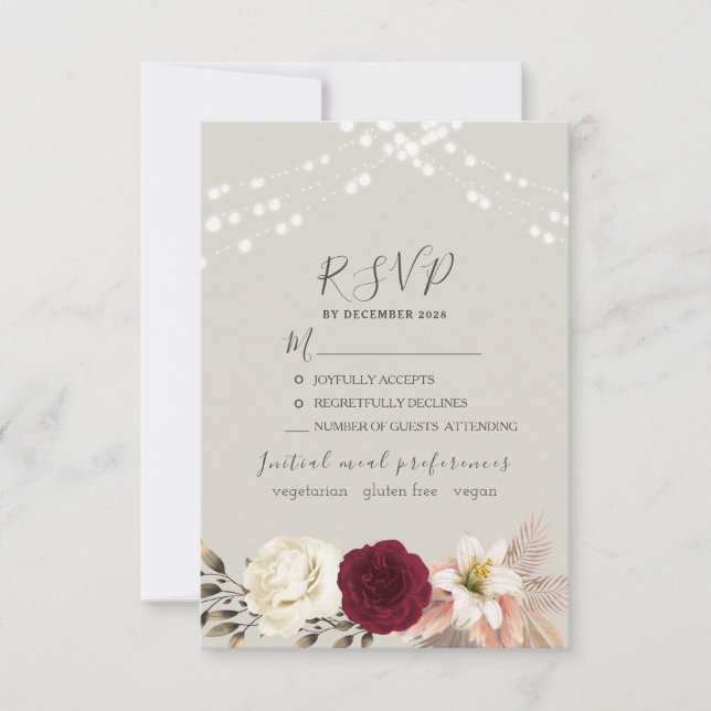 Carte de réponse de mariage avec guirlandes rustiq (Devant)