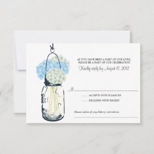 Carte de réponse de mariage avec hortensia bleu et