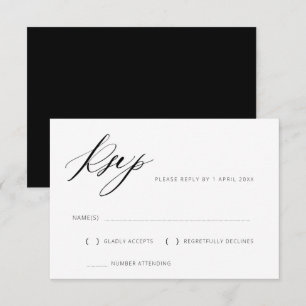 carte de réponse de mariage avec lettrage noir et 