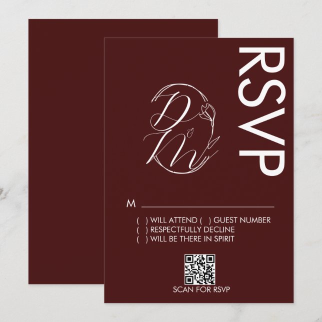 Carte de réponse de mariage avec logo floral délic (Devant / Derrière)