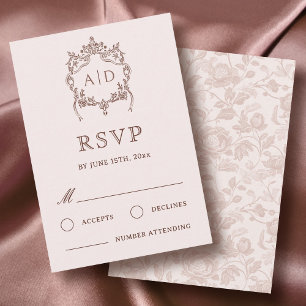 Carte de réponse de mariage avec monogramme de crê