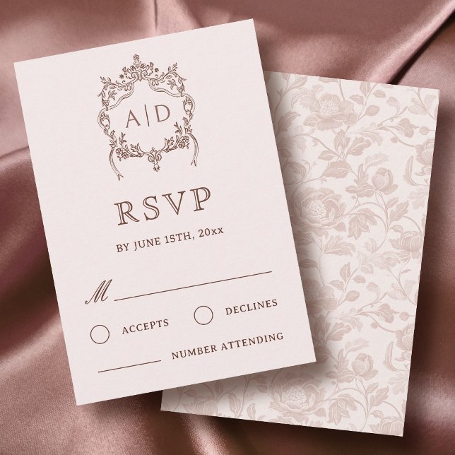 Carte de réponse de mariage avec monogramme de crê (Créateur téléchargé)
