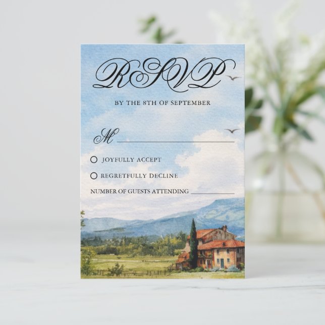 Carte de réponse de mariage avec paysage de la cam (Debout devant)