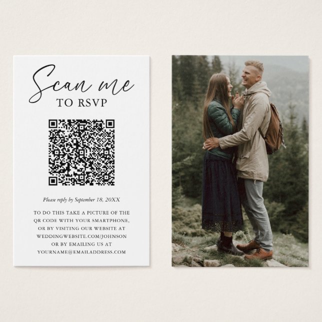 Carte de réponse de mariage avec photo de code QR  (Devant & derrière)