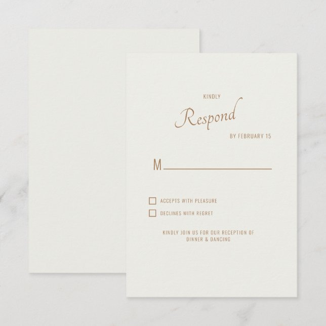 Carte de réponse de mariage avec police moderne Cr (Devant / Derrière)