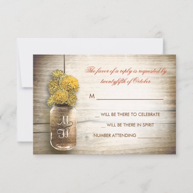 Carte de réponse de mariage avec pot Mason et fleu (Devant)