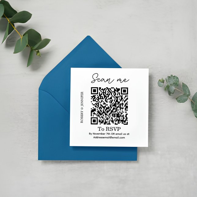 Carte de réponse de mariage avec QR Code élégant,  (Elegant Wedding RSVP Card)