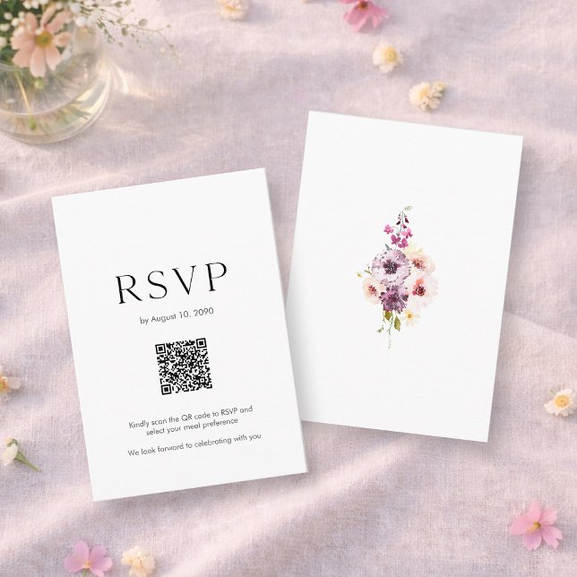 Carte de réponse de mariage avec QR Code | Floral  (Créateur téléchargé)