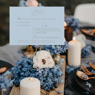 Carte de réponse de mariage avec texte doré bleu c