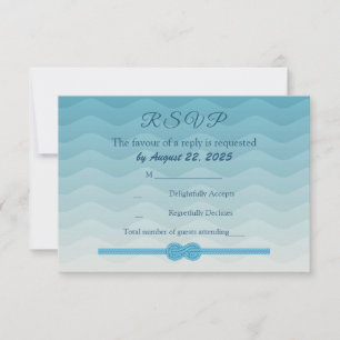 Carte de réponse de mariage avec vagues et nœud om