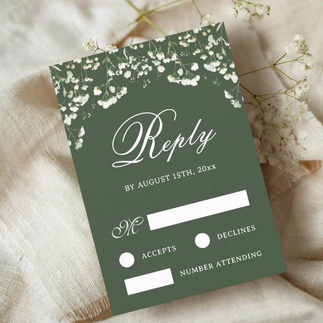 Carte de réponse de mariage Baby's Breath sur fond (Créateur téléchargé)