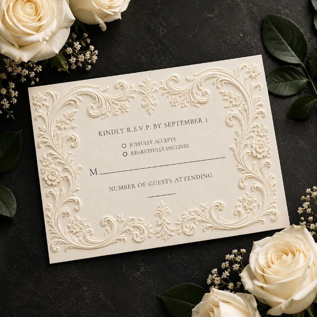 Carte de réponse de mariage baroque floral élégant (Elegant Floral Baroque Wedding RSVP Card)