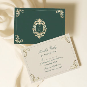 Carte de réponse de mariage baroque vert émeraude