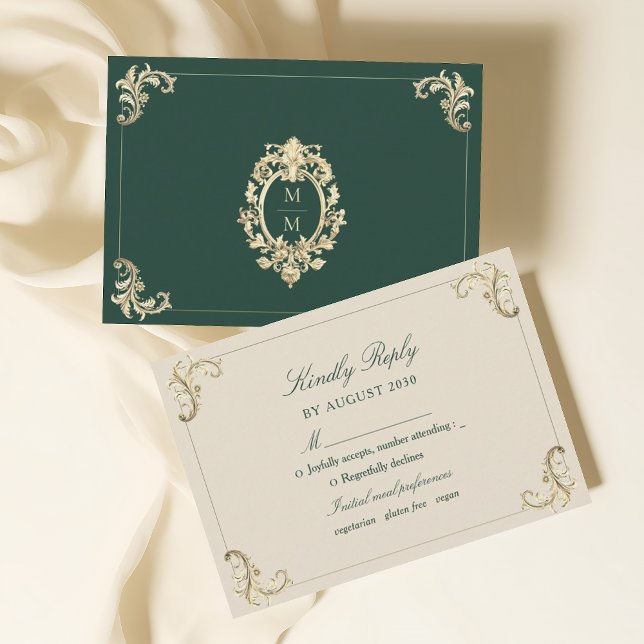 Carte de réponse de mariage baroque vert émeraude  (Créateur téléchargé)