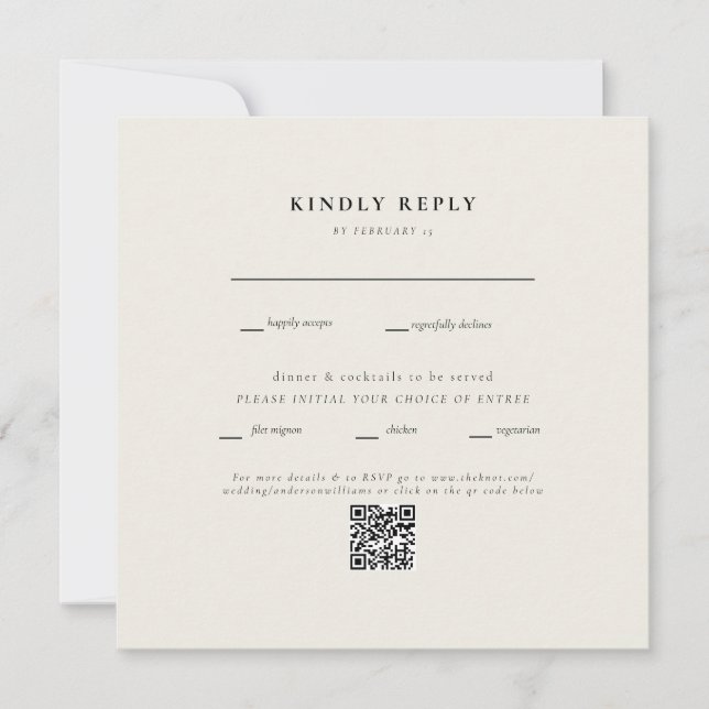 Carte de réponse de mariage beige carré moderne av (Devant)
