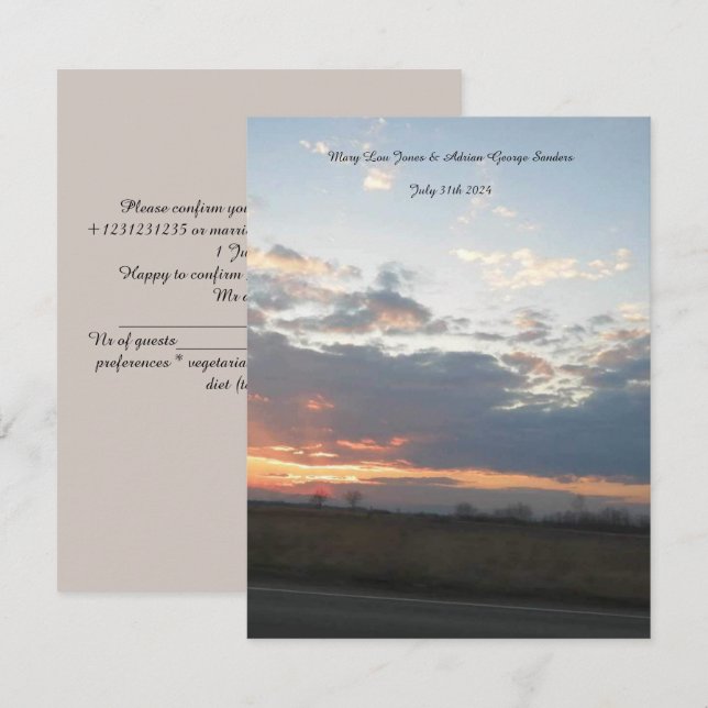 Carte de réponse de mariage Belle photo de coucher (Devant / Derrière)