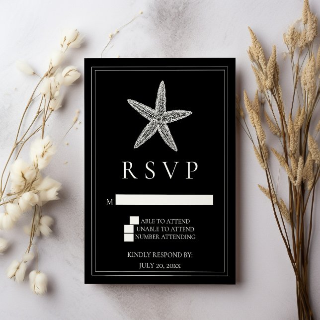 Carte de réponse de mariage Black Starfish (Black Starfish Wedding RSVP Card)