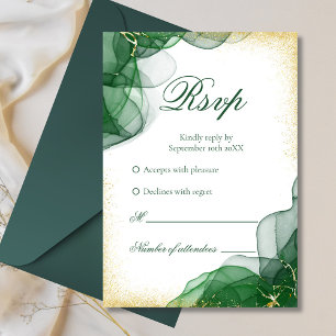 Carte de réponse de mariage blanche en marbre vert