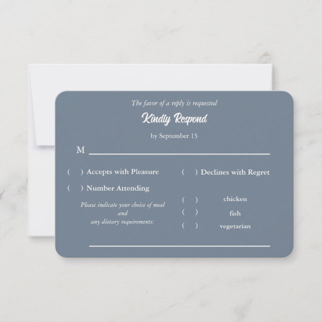 Carte de réponse de mariage bleu ardoise avec opti (Devant)