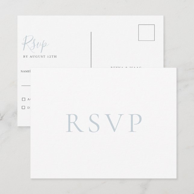 Carte de réponse de mariage bleu clair minimaliste (Devant / Derrière)