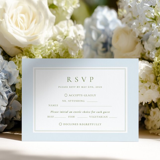 Carte de réponse de mariage Bleu élégant et Sauge (Créateur téléchargé)