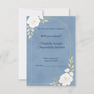 Carte de réponse de mariage bleu poussiéreux