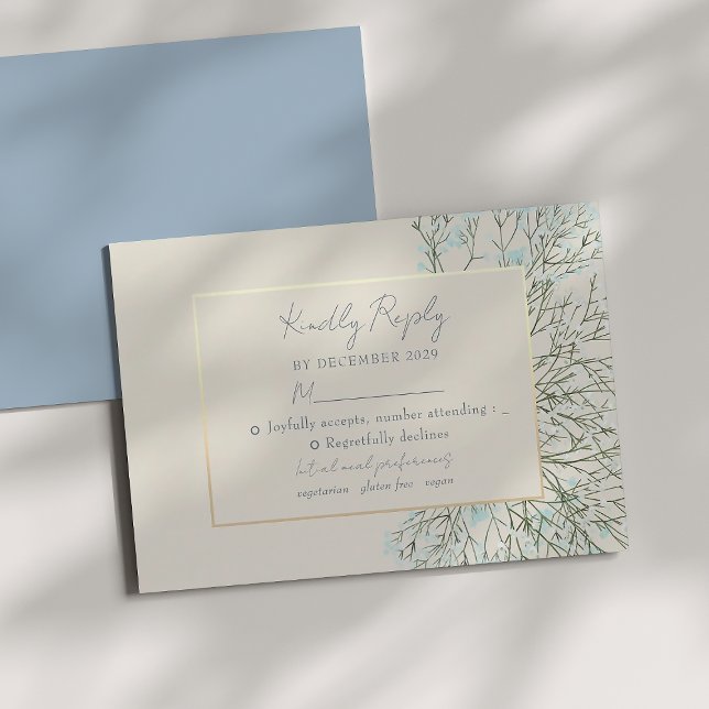 Carte de réponse de mariage bleu poussiéreux flora (Créateur téléchargé)