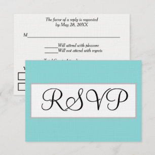 Carte de réponse de mariage bleu turquoise argenté