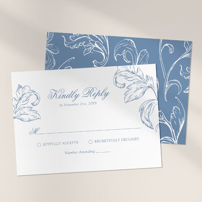 Carte de réponse de mariage bleu vintage Rococo (Créateur téléchargé)