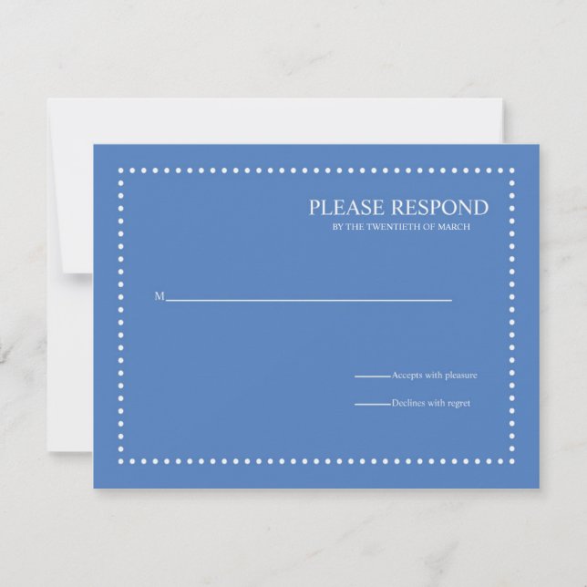 Carte de réponse de mariage bleue avec bordure de  (Devant)