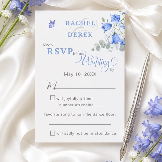 Carte de réponse de mariage Blue Bellflower (Créateur téléchargé)