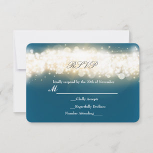 Carte de réponse de mariage Blue Sparkle Light Bla